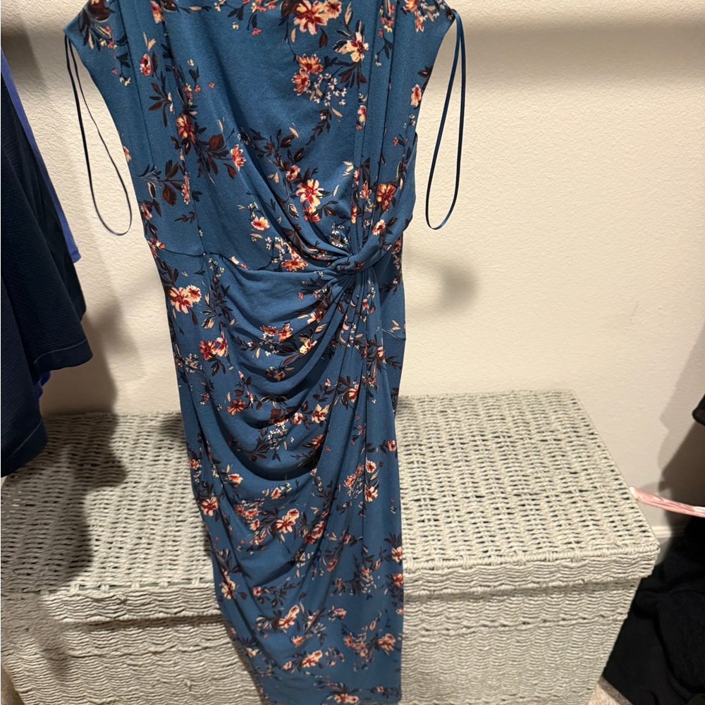Nine Britton Asymmetrical Blue Floral wrap Dress
